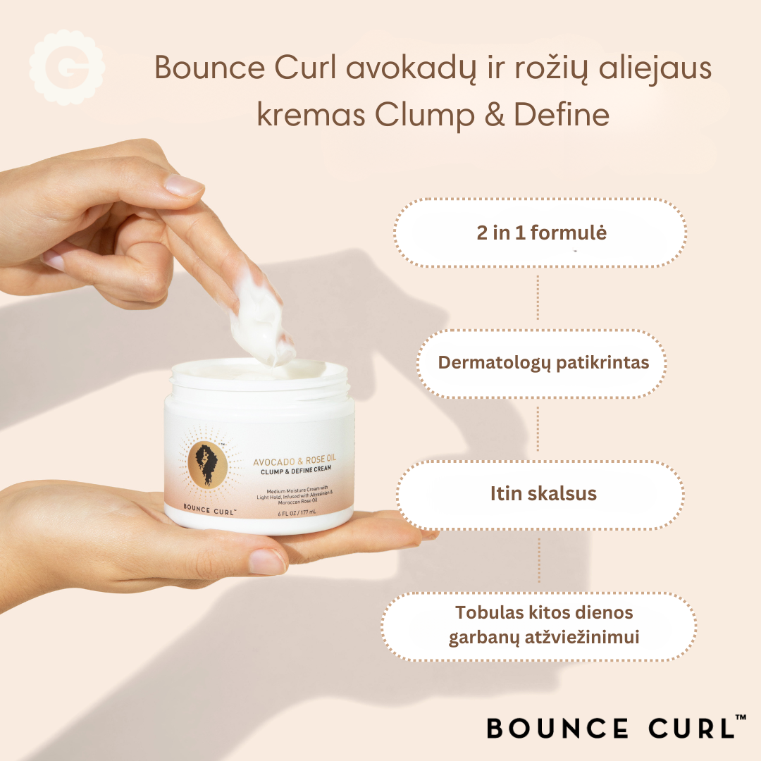 Bounce Curl avokadų ir rožių aliejaus kremas Clump & Define