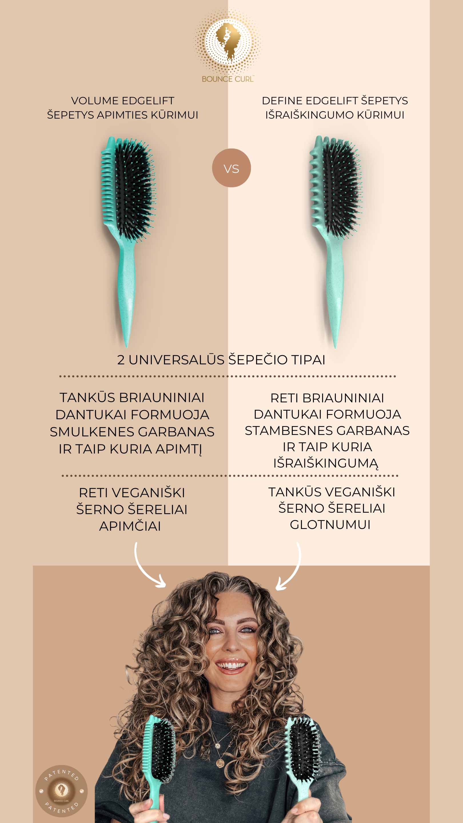 Bounce Curl Define EdgeLift originalus plaukų šepetys