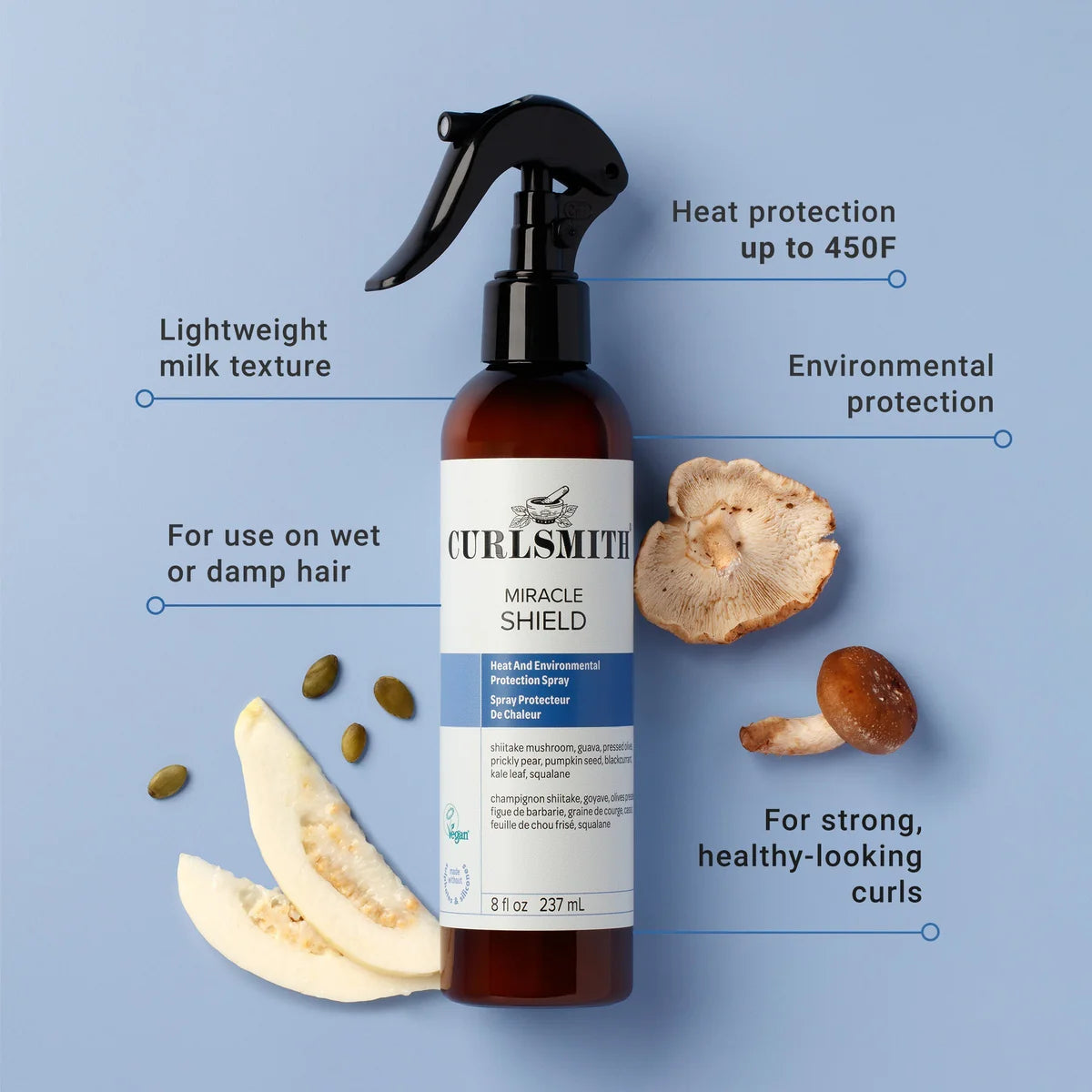 Curlsmith Miracle Shield apsauginis purškiklis nuo karščio, UV ir daugiau