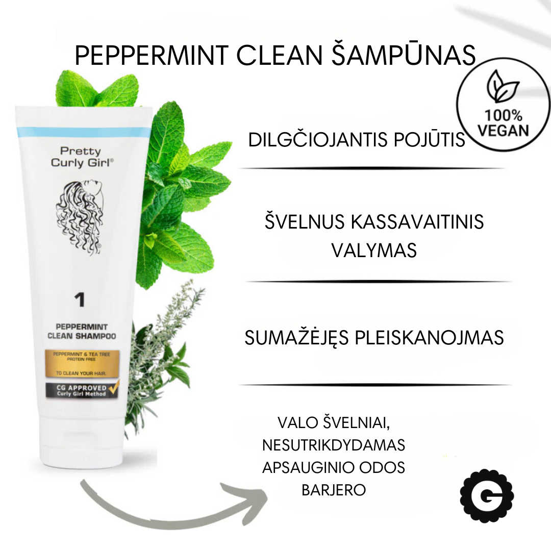 Pretty Curly Girl Peppermint Clean gilesnio valymo šampūnas