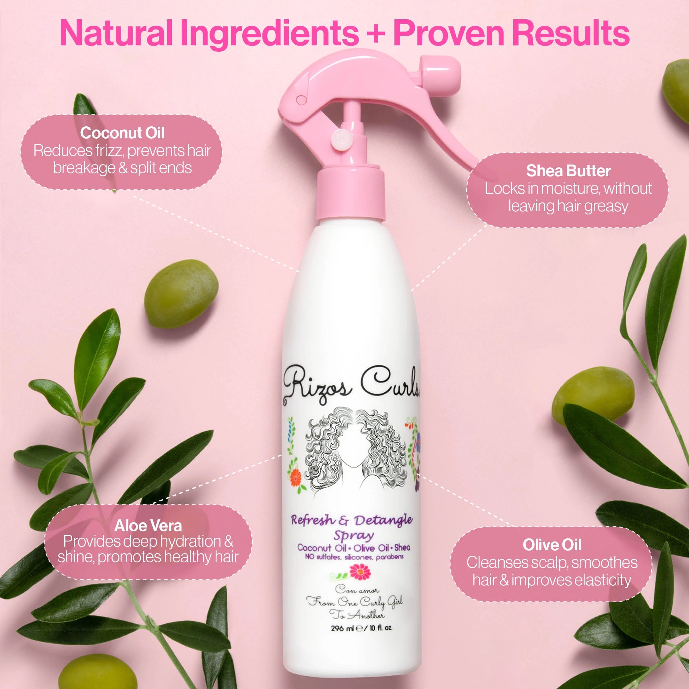Rizos Curls Refresh & Detangle purškliklis, garbanų atšviežinimui ir išpainiojimui