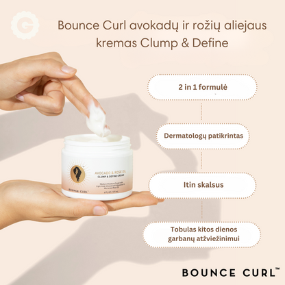 Bounce Curl avokadų ir rožių aliejaus kremas Clump & Define