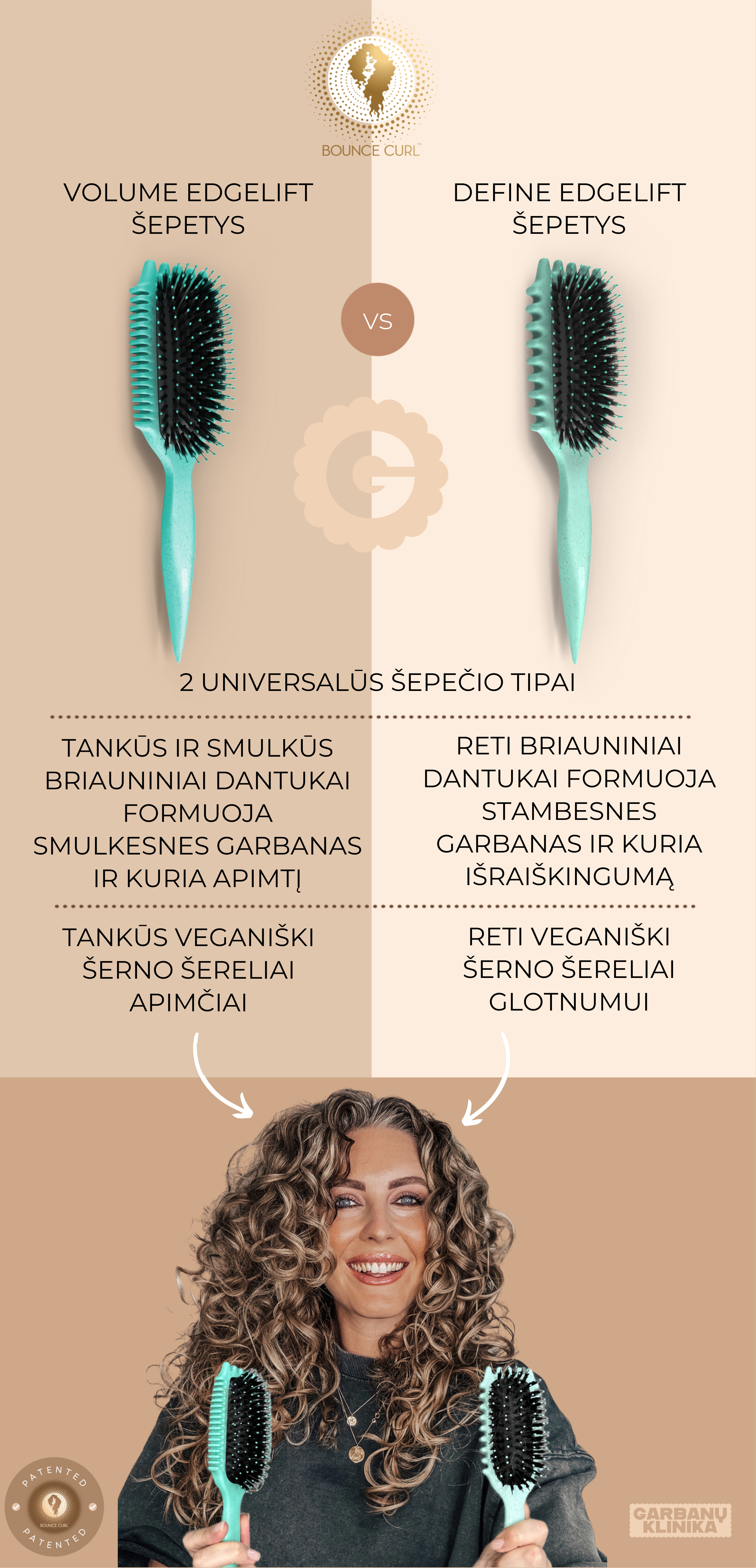 Bounce Curl Define EdgeLift originalus plaukų šepetys